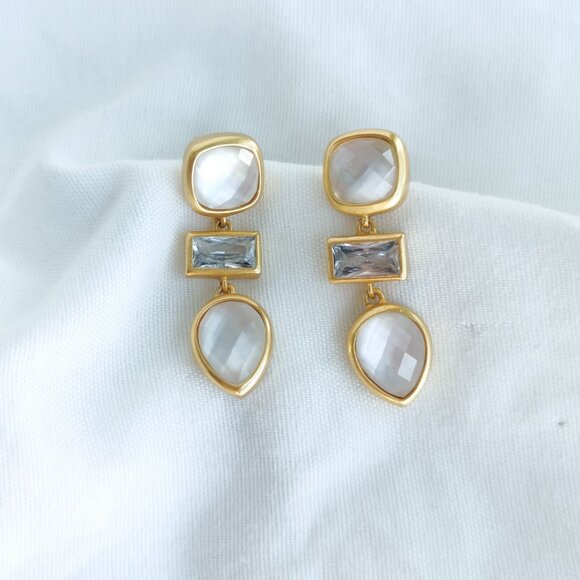 Julie Vos Antonia Iridescent Clear Crystal Gold Drop Earrings - Picture 4 of 4